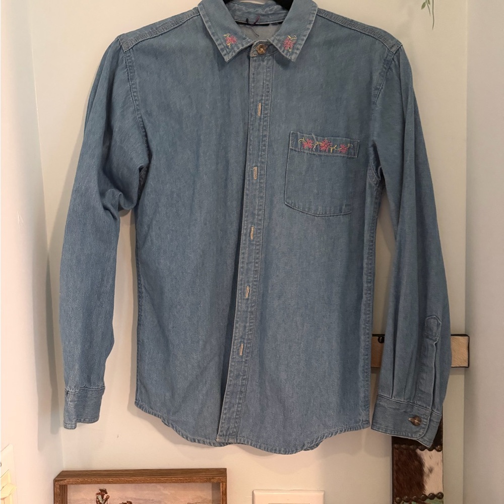 Light Blue Denim Shirt with Embroidered Detail - women